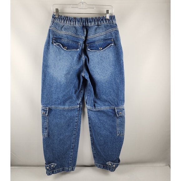 We The Free Jeans Womens 28 Blue Marx Slouchy Cargo Denim Elastic Waist (28x29) - Picture 8 of 11